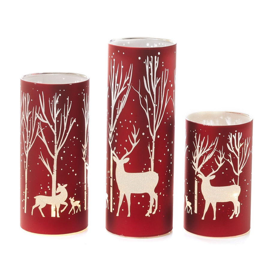 Image 212938_RED.jpg, Product 212-938 / Price $59.99, Holiday Memories Lighted Glass Holiday Design Luminaries (set of 3) from Holiday Memories on TSC.ca's Home & Garden department