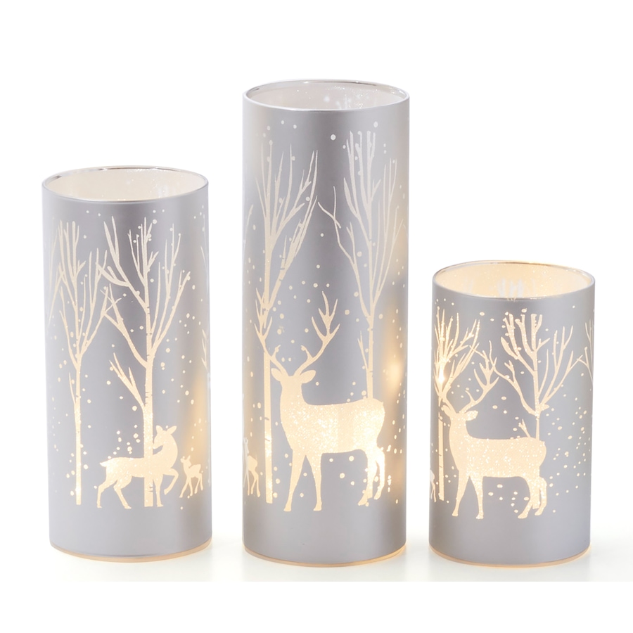 Image 212938_SIL.jpg, Product 212-938 / Price $59.99, Holiday Memories Lighted Glass Holiday Design Luminaries (set of 3) from Holiday Memories on TSC.ca's Home & Garden department