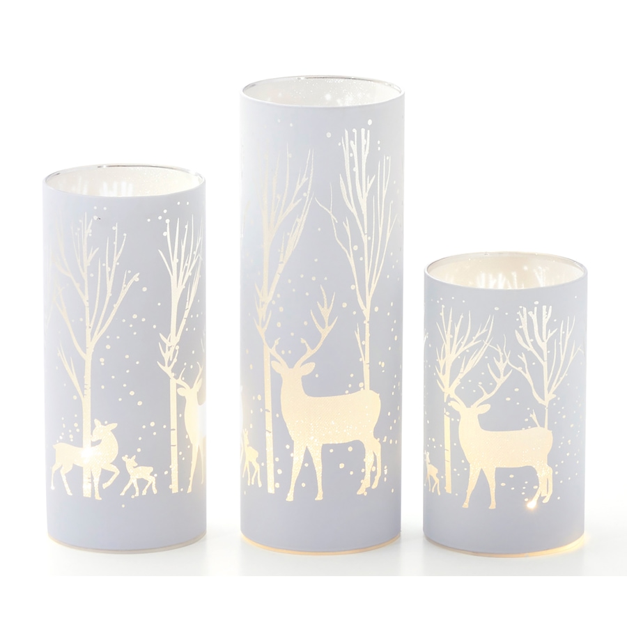 Image 212938_WHT.jpg, Product 212-938 / Price $59.99, Holiday Memories Lighted Glass Holiday Design Luminaries (set of 3) from Holiday Memories on TSC.ca's Home & Garden department