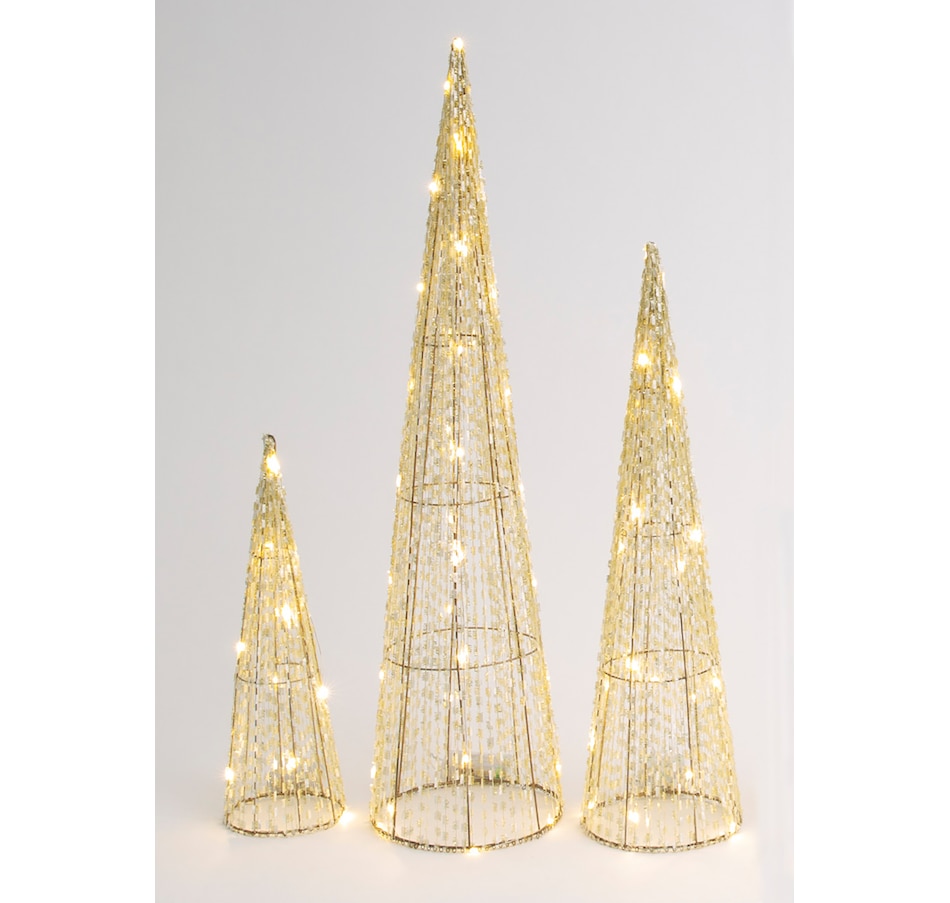 Image 212945_GLD.jpg, Product 212-945 / Price $44.99, Holiday Memories Lighted Holiday Cone Trees (set of 3) from Holiday Memories on TSC.ca's Home & Garden department