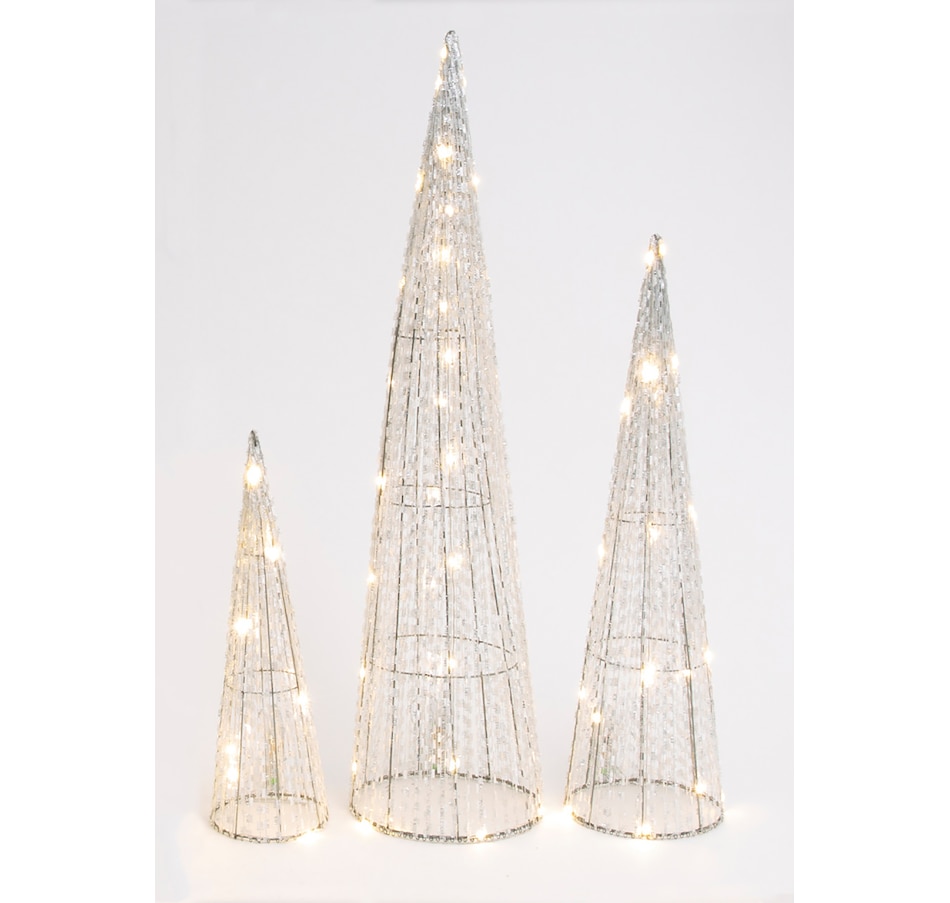 Image 212945_SIL.jpg, Product 212-945 / Price $44.99, Holiday Memories Lighted Holiday Cone Trees (set of 3) from Holiday Memories on TSC.ca's Home & Garden department