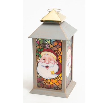 Holiday Memories Lighted Metal and Glass Lantern with LED Candle