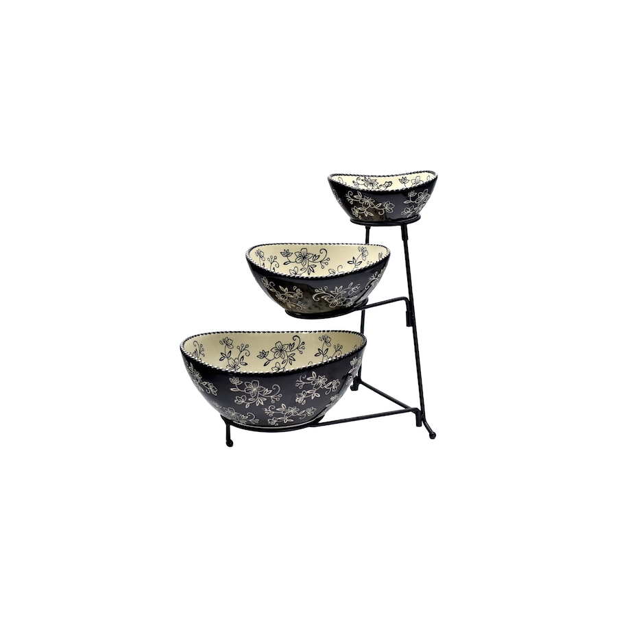 Image 212971_FLBLK.jpg, Product 212-971 / Price $39.99, temp-tations Three-Tiered Oval Serving Bowl with Metal Rack from temp-tations on TSC.ca's Kitchen department