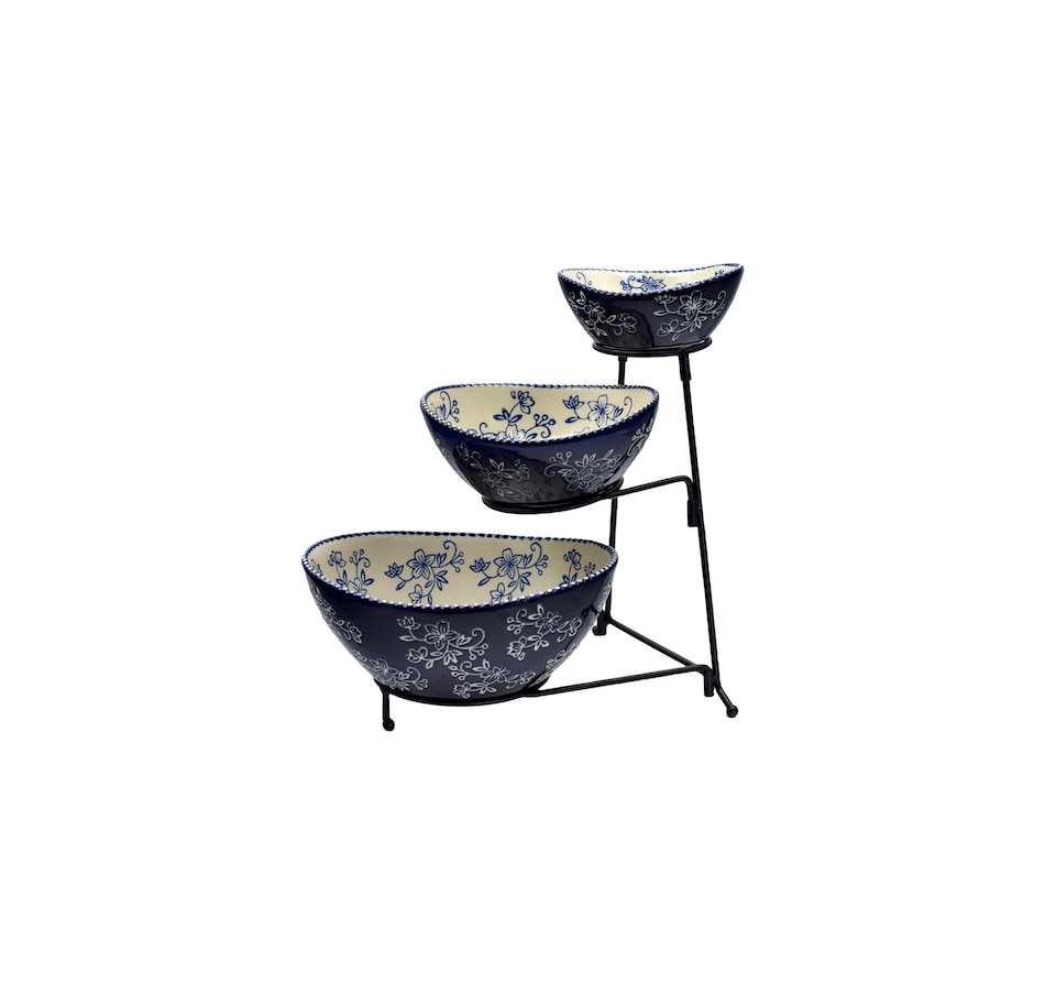 Image 212971_FLBLU.jpg, Product 212-971 / Price $29.99, temp-tations Three-Tiered Oval Serving Bowl with Metal Rack from temp-tations on TSC.ca's Kitchen department