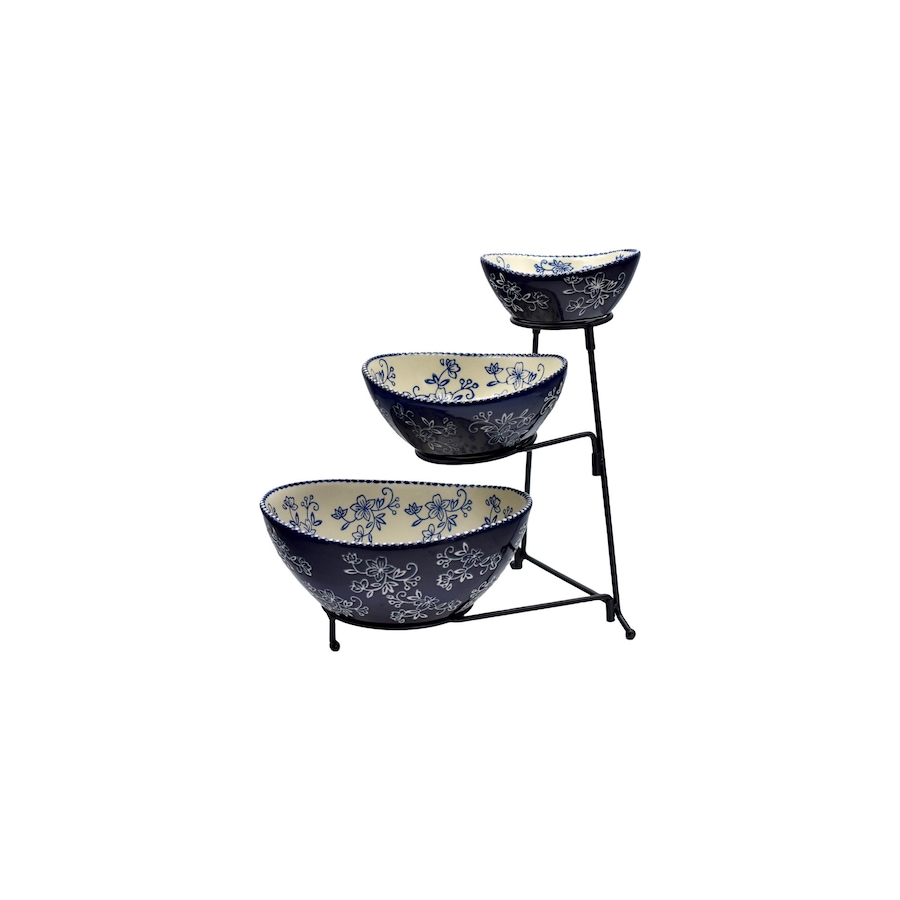 Image 212971_FLBLU.jpg, Product 212-971 / Price $39.99, temp-tations Three-Tiered Oval Serving Bowl with Metal Rack from temp-tations on TSC.ca's Kitchen department