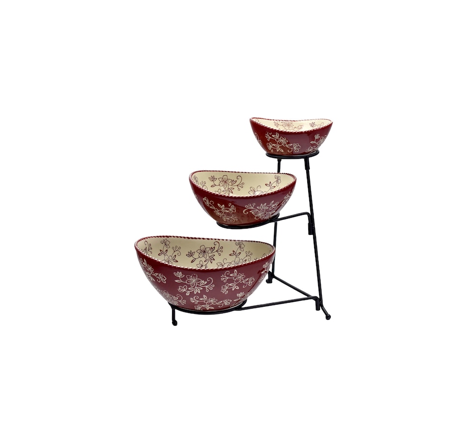 temp-tations Three-Tiered Oval Serving Bowl with Metal Rack