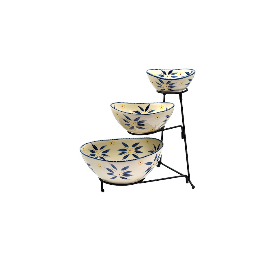 Image 212971_OWBLU.jpg, Product 212-971 / Price $29.99, temp-tations Three-Tiered Oval Serving Bowl with Metal Rack from temp-tations on TSC.ca's Kitchen department