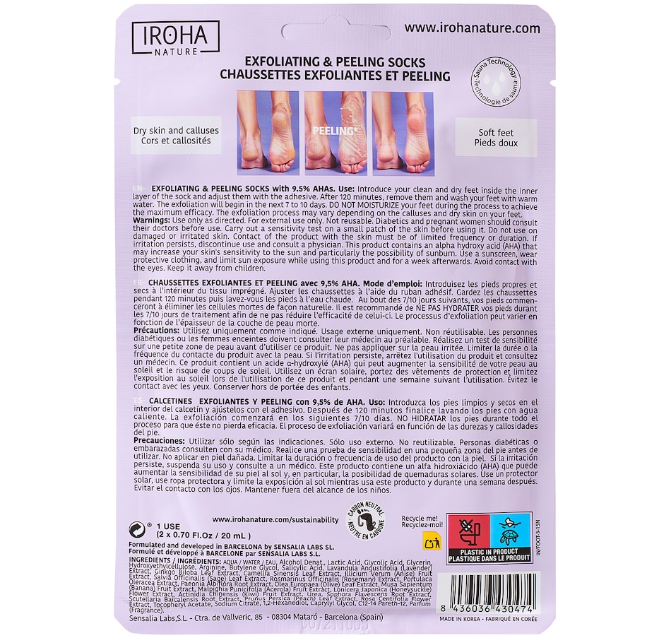Image 213093_ALTMORE2.jpg, Product 213-093 / Price $70.00, Iroha Nature Exfoliating & Peeling Glycolic And Lactic Acid Foot Mask Duo from Iroha Nature on TSC.ca's Beauty department