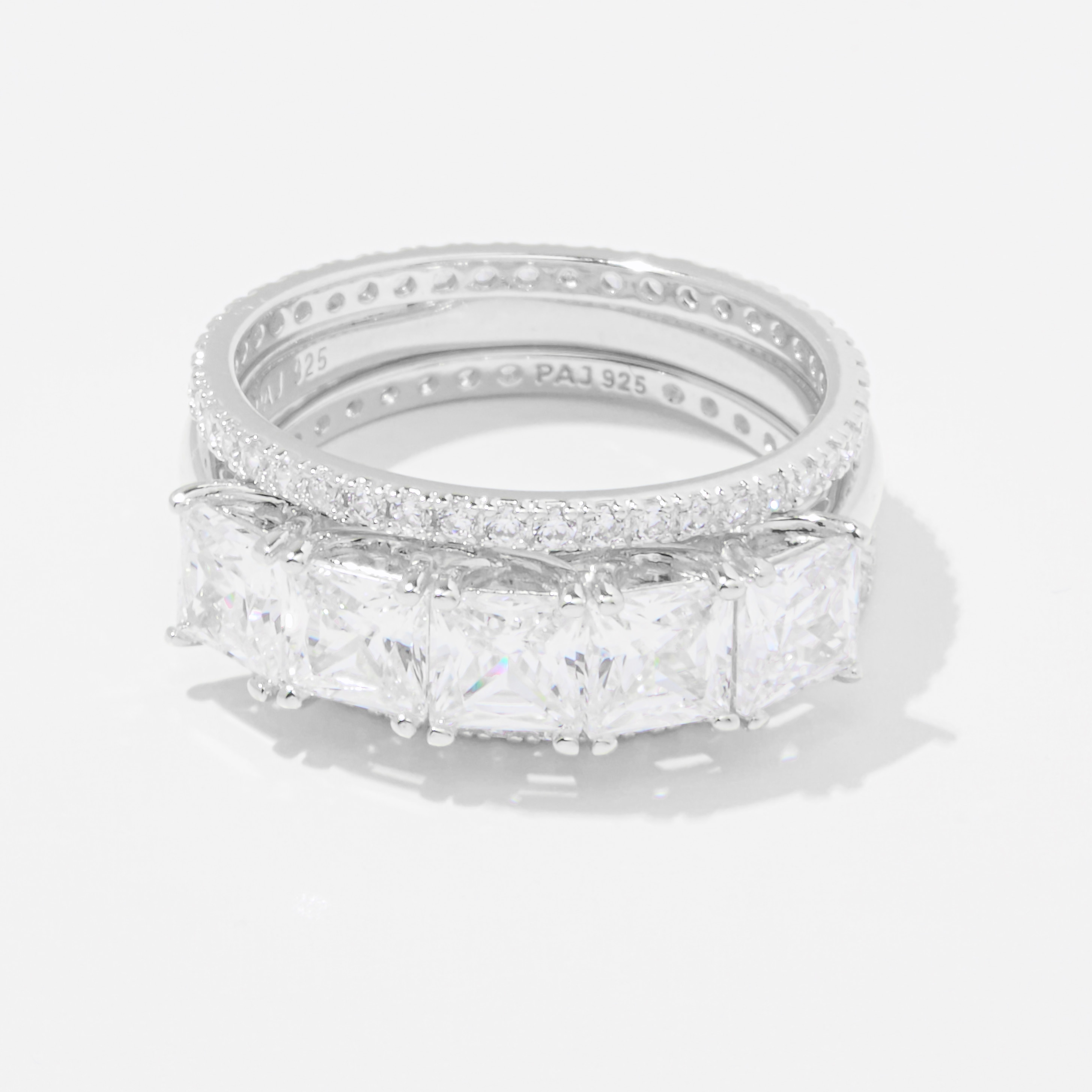 Diamonelle Sterling Silver Shaped Ring with Two Eternity Bands