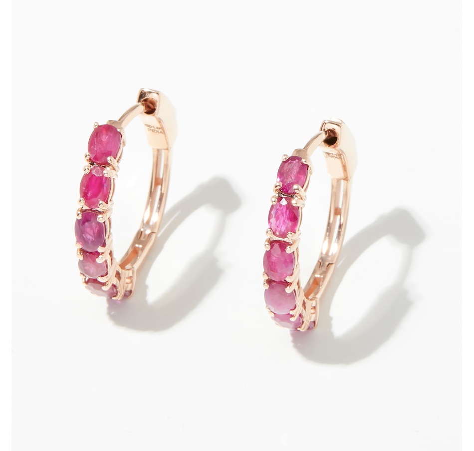Image 213394_RGLRB.jpg, Product 213-394 / Price $599.33, Gem Creations 14K Gold 4mm x 3mm Oval Gemstone Hoop Earrings from Best of Gems on TSC.ca's Jewellery department