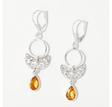 Himalayan Gems Sterling Silver Gemstone Drop Leverback Earrings
