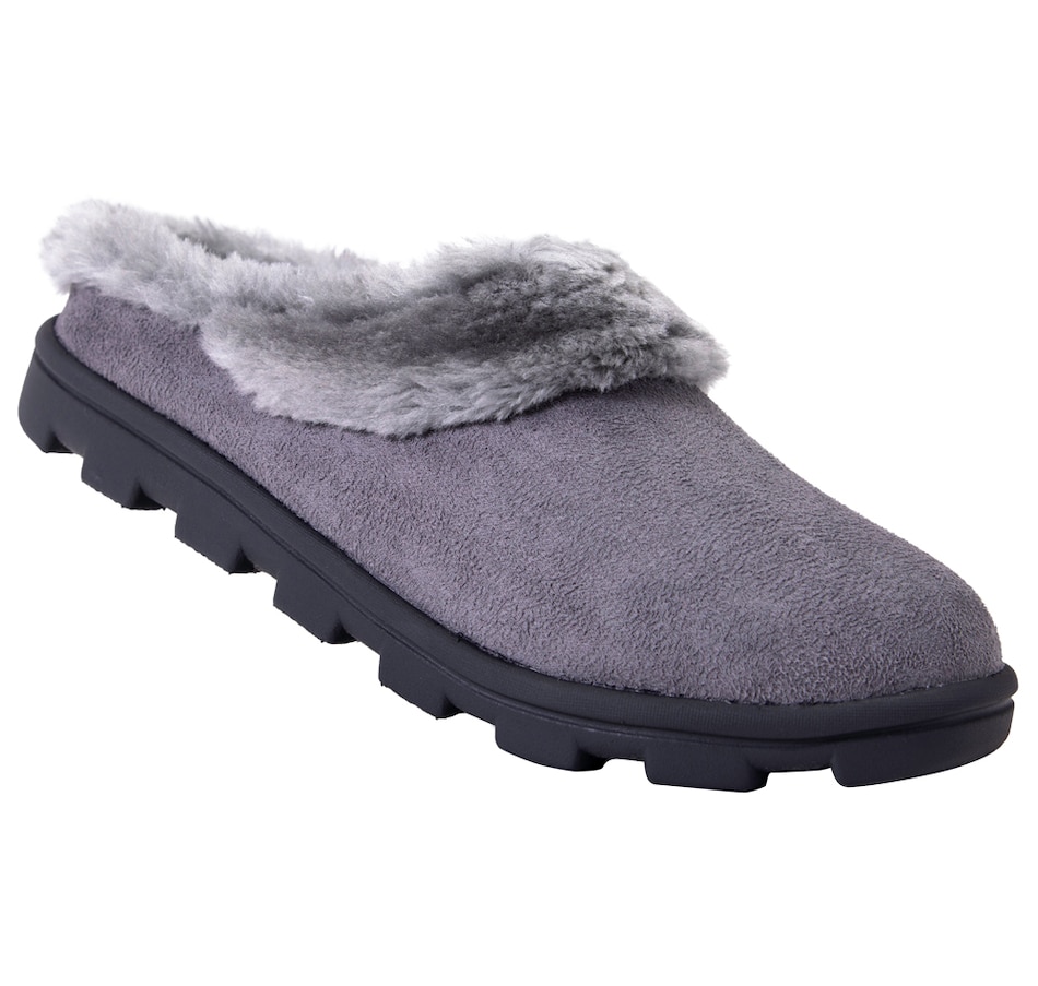 New Women's Cushion Walk Fur Trim Check Full Slippers Size UK 8