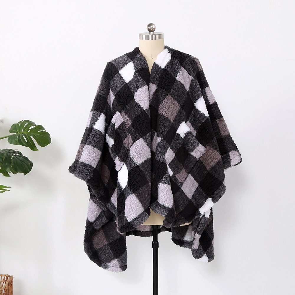 Berkshire blanket buffalo plaid cheap double sided sherpa cape