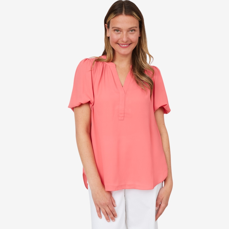Image 214063_ALTMORE4.jpg, Product 214-063 / Price $39.33, NYDJ Short Sleeve Puff Sleeve Popover Blouse from NYDJ on TSC.ca's Fashion department
