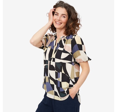 NYDJ Short Sleeve Puff Sleeve Popover Blouse