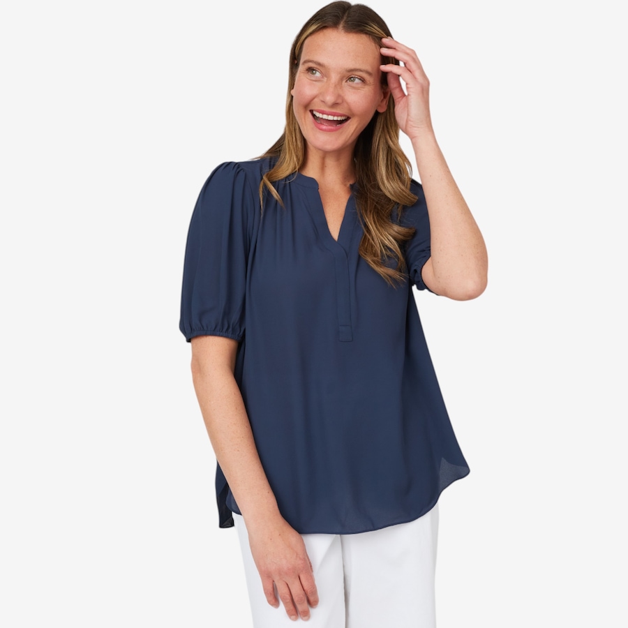Image 214063_OXFNY.jpg, Product 214-063 / Price $39.33, NYDJ Short Sleeve Puff Sleeve Popover Blouse from NYDJ on TSC.ca's Fashion department