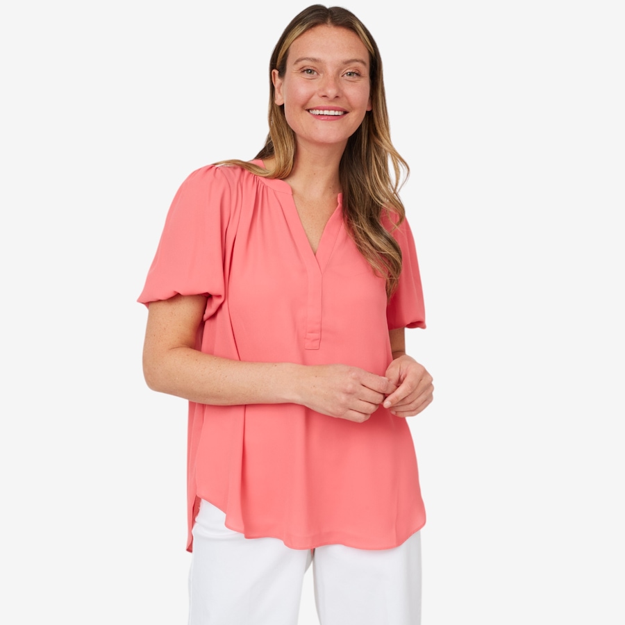 Image 214063_SPCRL.jpg, Product 214-063 / Price $39.33, NYDJ Short Sleeve Puff Sleeve Popover Blouse from NYDJ on TSC.ca's Fashion department
