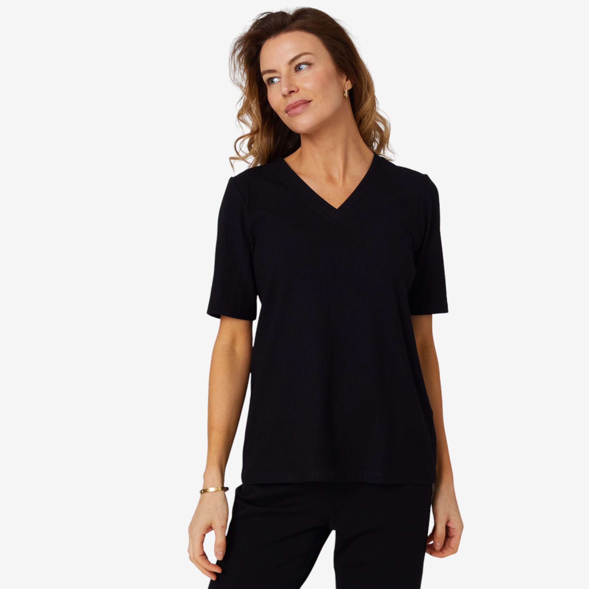 Women's Short Sleeves Ribbed Fitted Shirt Basic V Neck Slim T Shirt Tops  Ribbed Knit Slim Fitted Casual Basic Top