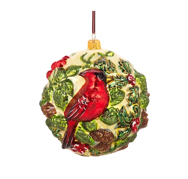 Huras Family Ornaments Lush Ball with Cardinal