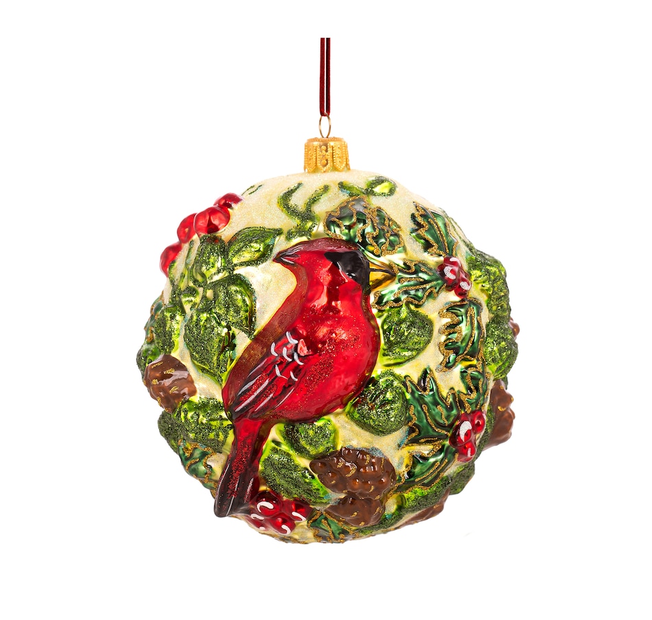 Image 214507.jpg, Product 214-507 / Price $50.00, Huras Family Ornaments Lush Ball with Cardinal from Huras on TSC.ca's Home & Garden department