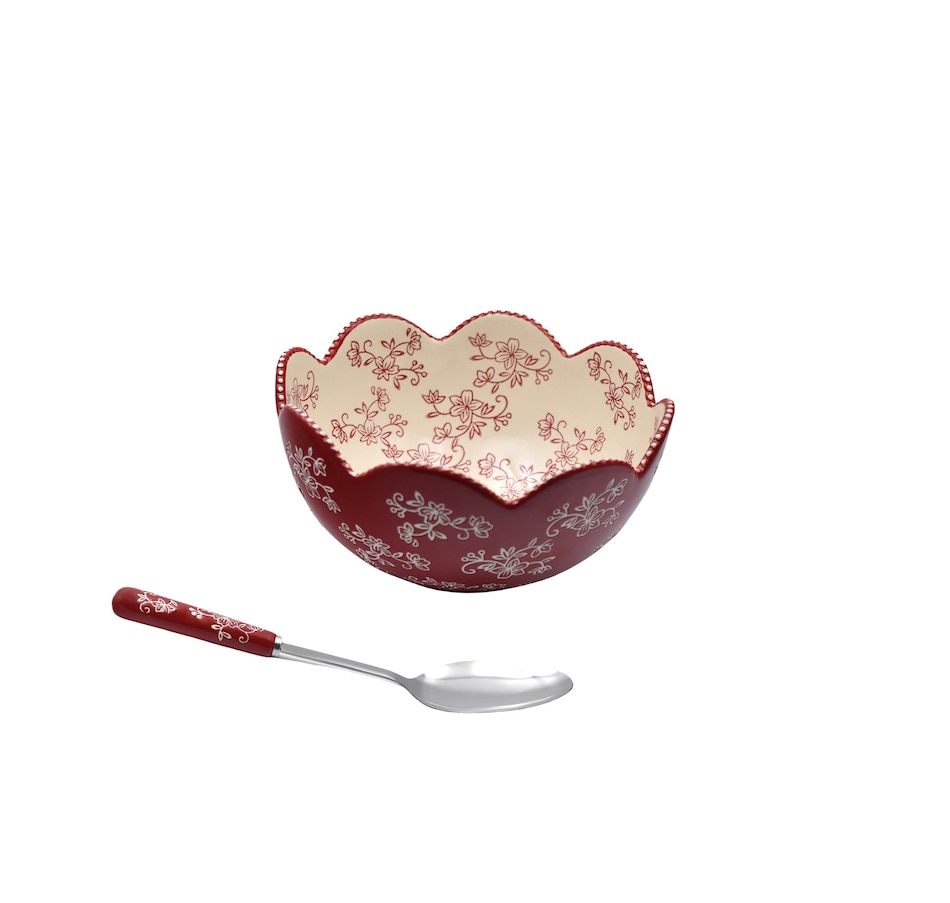 Image 215280_FLRED.jpg, Product 215-280 / Price $29.99, Temp-tations 2qt Bowl with Serving Spoon from temp-tations on TSC.ca's Kitchen department