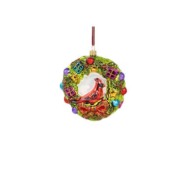 Huras Family Wreath With Christmas Cardinal Ornament 