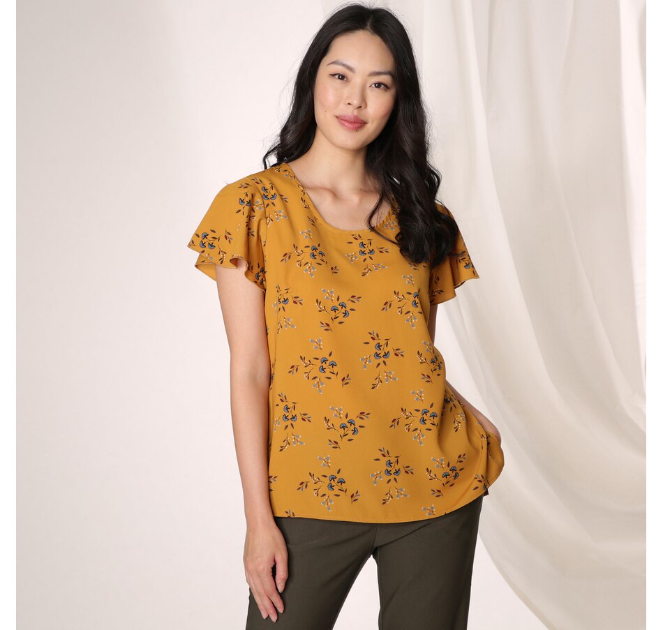 Image 215416_GLD.jpg, Product 215-416 / Price $19.33, Mr. Max Printed Crepe Flutter Sleeve Top from Mr. Max on TSC.ca's Fashion department
