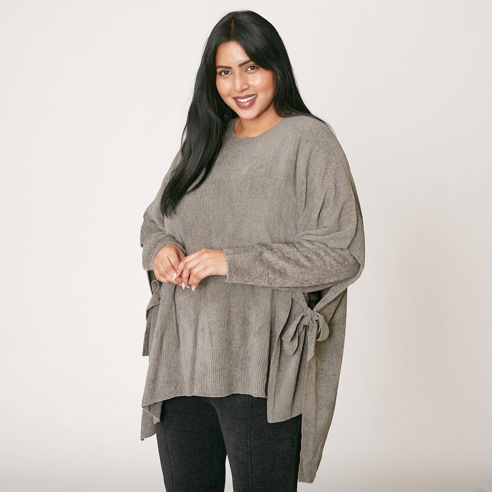 Barefoot Dreams Cozy Chic Ultra Lite Hi Low Poncho With Side Tie