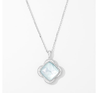 Charles Garnier Sterling Silver Rhodium Plate "Bliss" Mother of Pearl, Synthetic Turquoise Crystal Triplet and Cubic Zirconia Pendant Necklace