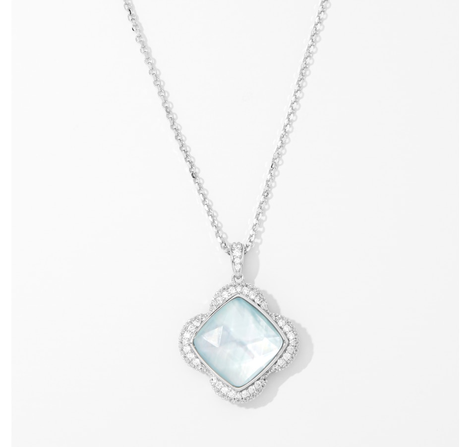 Image 215807.jpg, Product 215-807 / Price $199.99, Charles Garnier Sterling Silver Rhodium Plate "Bliss" Mother of Pearl, Synthetic Turquoise Crystal Triplet and Cubic Zirconia Pendant Necklace from Charles Garnier on TSC.ca's Jewellery department