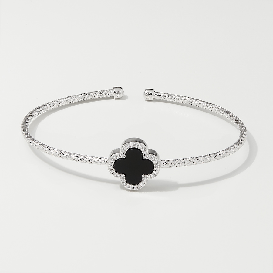 Image 215815.jpg, Product 215-815 / Price $189.99, Charles Garnier Sterling Silver Rhodium plate "Bliss" Woven Black Agate and Cubic Zirconia Bangle from Charles Garnier on TSC.ca's Jewellery department