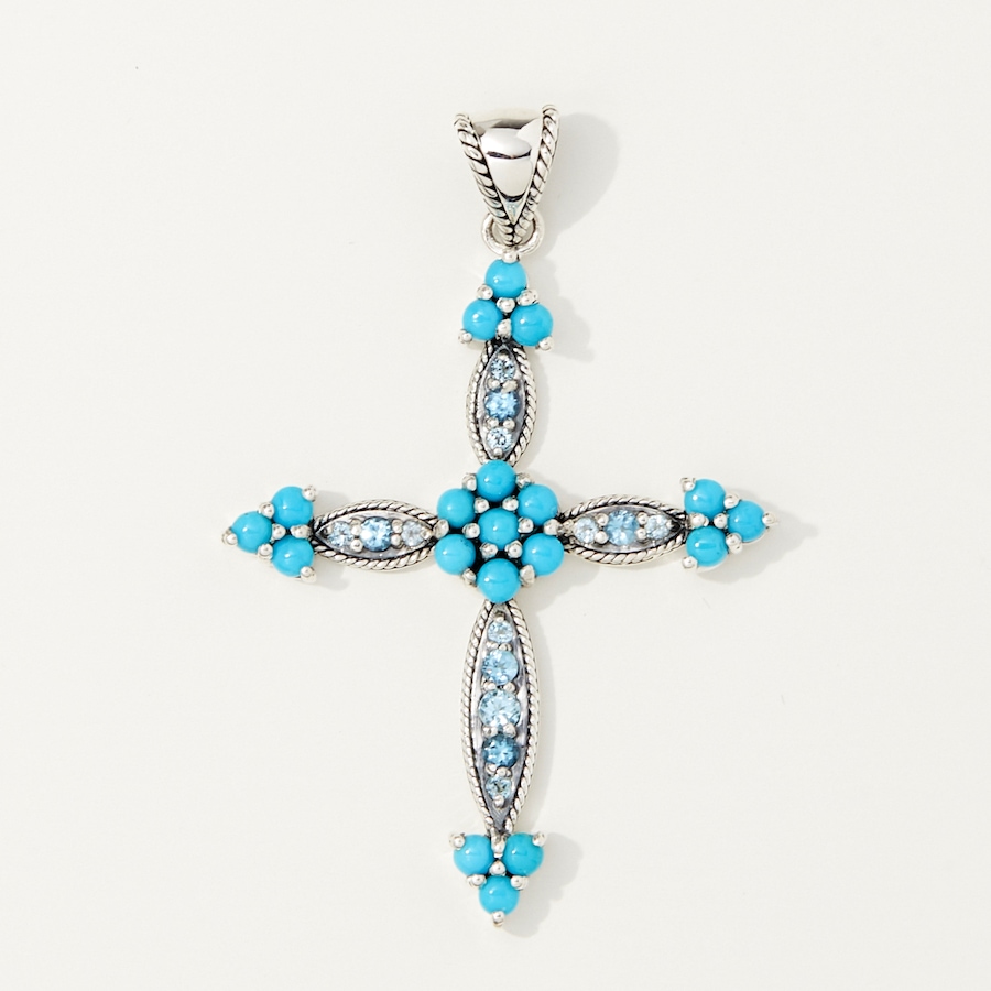 Image 215845.jpg, Product 215-845 / Price $249.99, Samuel B. Collection Sterling Silver Sleeping Beauty Turquoise and Blue Topaz Cross Pendant from Samuel B. Collection on TSC.ca's Jewellery department