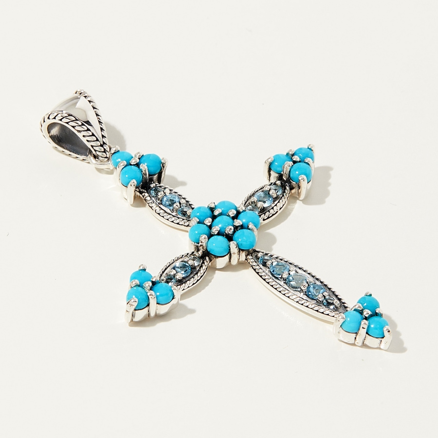 Image 215845_ALTMORE1.jpg, Product 215-845 / Price $249.99, Samuel B. Collection Sterling Silver Sleeping Beauty Turquoise and Blue Topaz Cross Pendant from Samuel B. Collection on TSC.ca's Jewellery department
