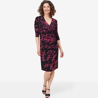 Mr. Max 3/4 Sleeve Brazil Knit Faux Wrap Dress with Shirring Detail
