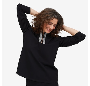 Product 215-905 / Price $79.99 , Mr. Max Nova Knit Half-Zip Top with Embellishment Detail