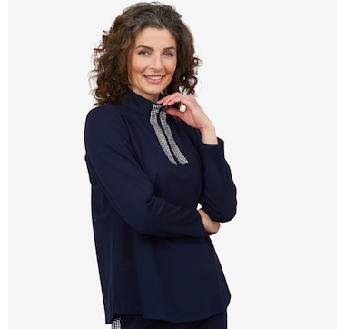 Product 215-905 / Price $79.99 , Mr. Max Nova Knit Half-Zip Top with Embellishment Detail