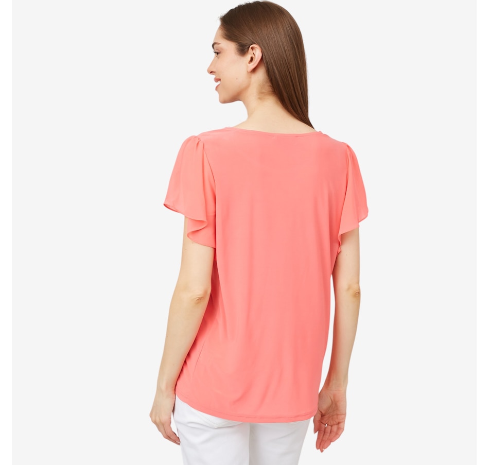 Image 216126_ALTMORE1.jpg, Product 216-126 / Price $49.88, Red Coral Flutter Sleeve Chiffon Top from Red Coral Fashions on TSC.ca's Fashion department