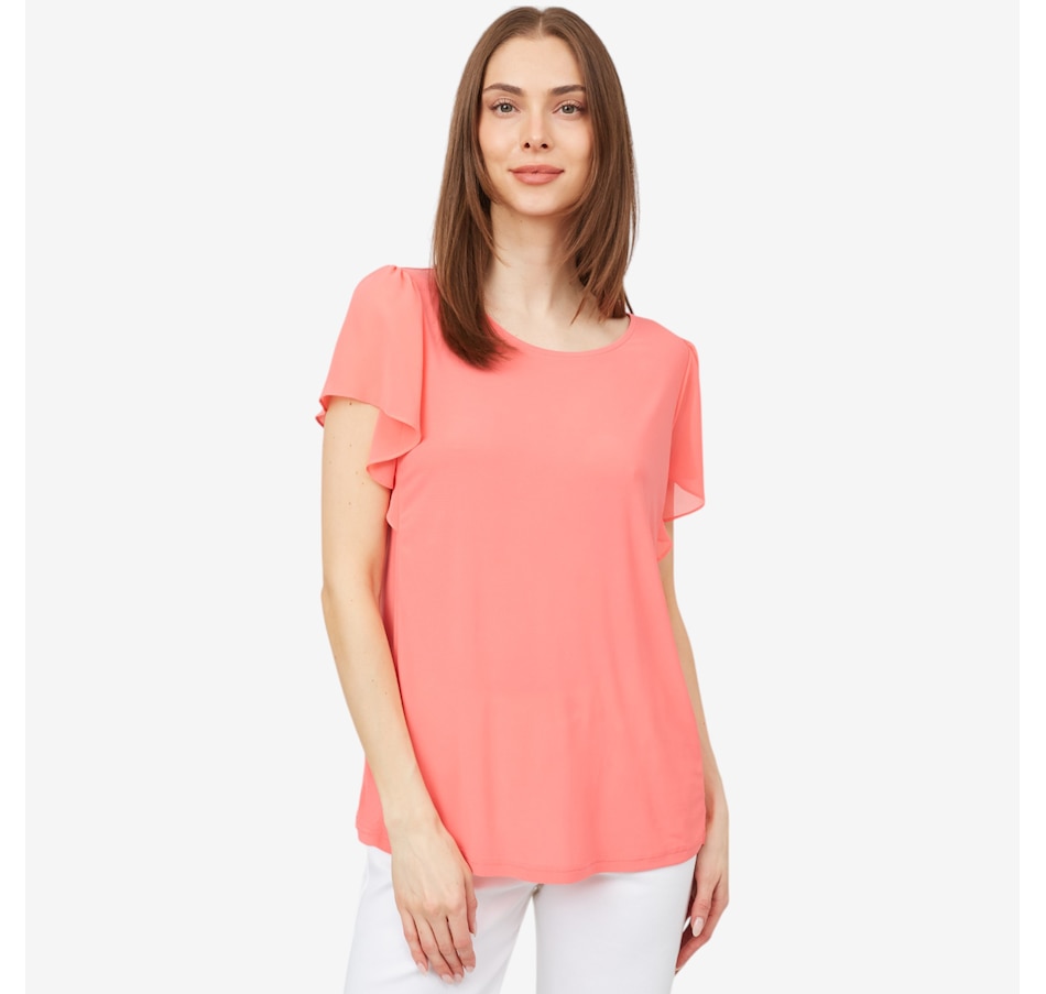 Image 216126_CRL.jpg, Product 216-126 / Price $49.88, Red Coral Flutter Sleeve Chiffon Top from Red Coral Fashions on TSC.ca's Fashion department