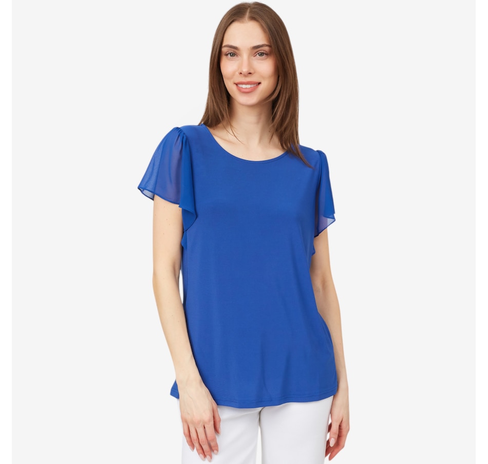 Image 216126_SAP.jpg, Product 216-126 / Price $49.88, Red Coral Flutter Sleeve Chiffon Top from Red Coral Fashions on TSC.ca's Fashion department