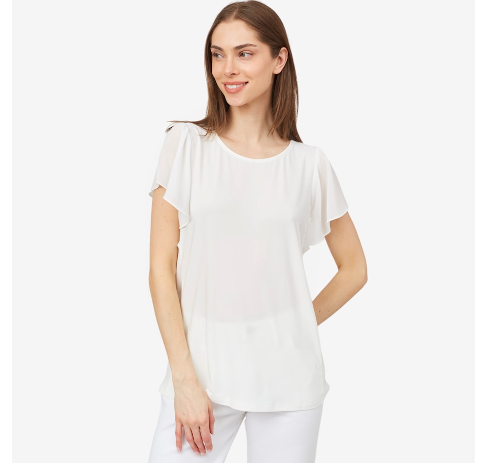 Image 216126_WHT.jpg, Product 216-126 / Price $49.88, Red Coral Flutter Sleeve Chiffon Top from Red Coral Fashions on TSC.ca's Fashion department