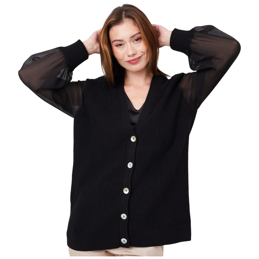 Image 216183_BLK.jpg, Product 216-183 / Price $74.88, Wynne Style Cardigan with Mixed Media from Wynnelayers on TSC.ca's Fashion department