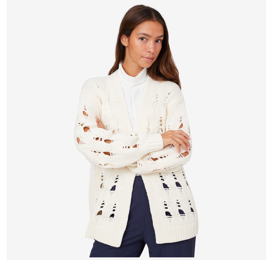 Image 216194_CRM.jpg, Product 216-194 / Price $89.90, Wynne Style Open Stitch Cotton Blend Cardigan from Wynnelayers on TSC.ca's Fashion department