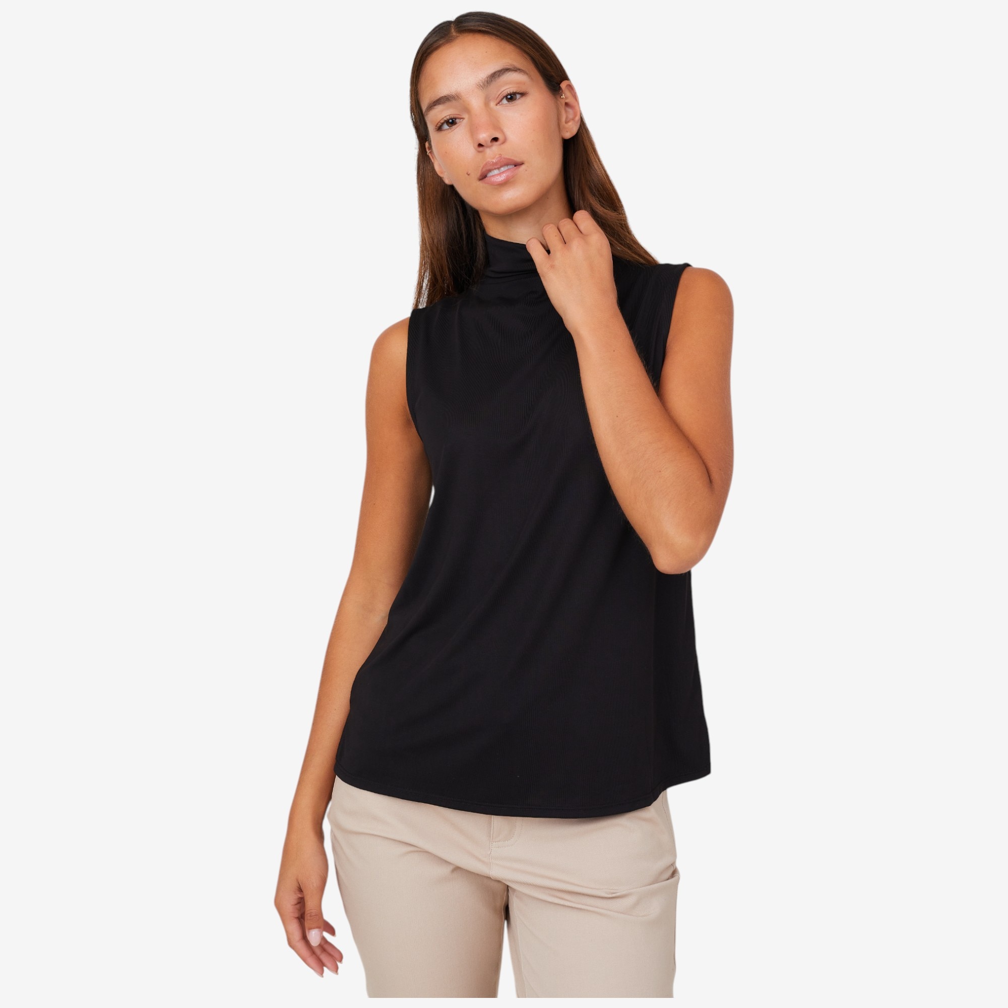 Wynne Style Sueded Jersey Sleeveless Mock Neck Top - TSC.ca