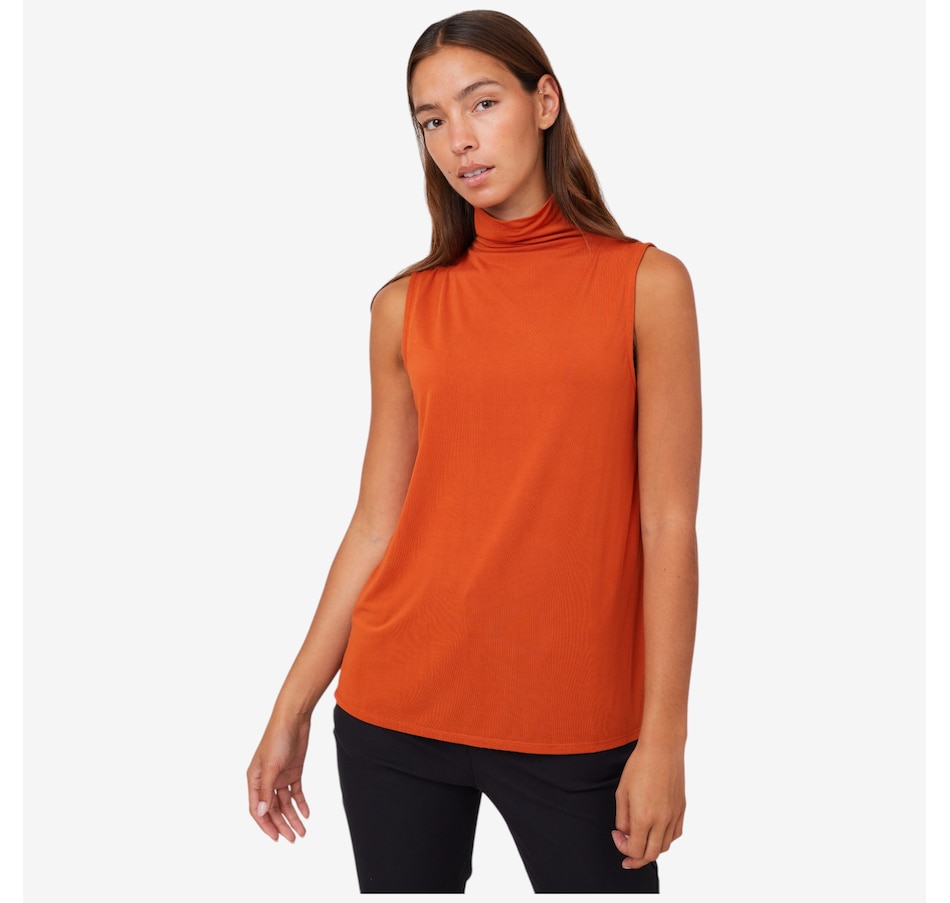 Image 216195_CIN.jpg, Product 216-195 / Price $54.88, Wynne Style Sueded Jersey Sleeveless Mock Neck Top from Wynnelayers on TSC.ca's Fashion department