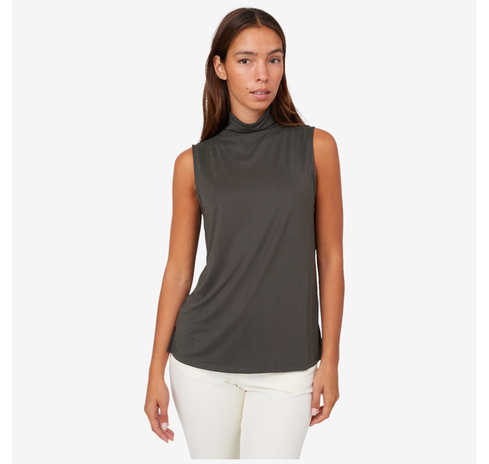 Image 216195_HGR.jpg, Product 216-195 / Price $54.88, Wynne Style Sueded Jersey Sleeveless Mock Neck Top from Wynnelayers on TSC.ca's Fashion department