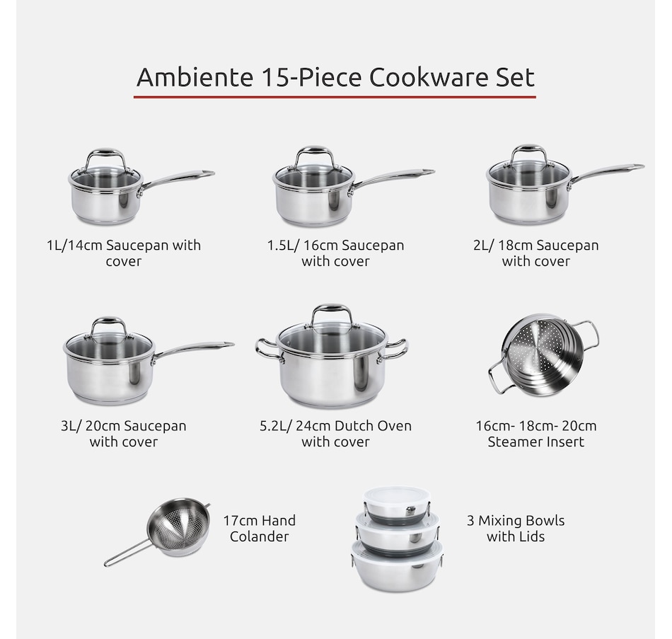 Image 216632_ALTMORE1.jpg, Product 216-632 / Price $399.99, Lagostina 15-Piece Stainless Steel Ambiente Cookware set from Lagostina on TSC.ca's Kitchen department