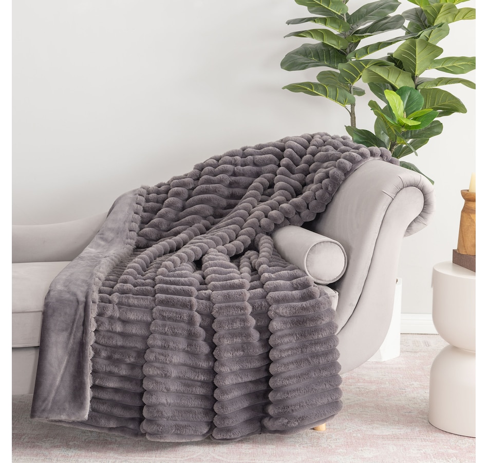 Image 216643_GRY.jpg, Product 216-643 / Price $34.88, Berkshire Blanket Jacquard Grace Fur Stripe Throw from Berkshire on TSC.ca's Home & Garden department