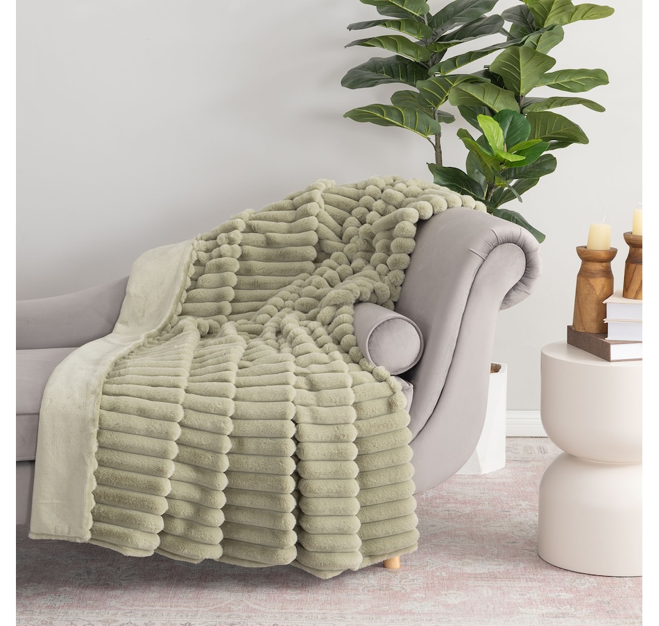 Image 216643_SAG.jpg, Product 216-643 / Price $34.88, Berkshire Blanket Jacquard Grace Fur Stripe Throw from Berkshire on TSC.ca's Home & Garden department