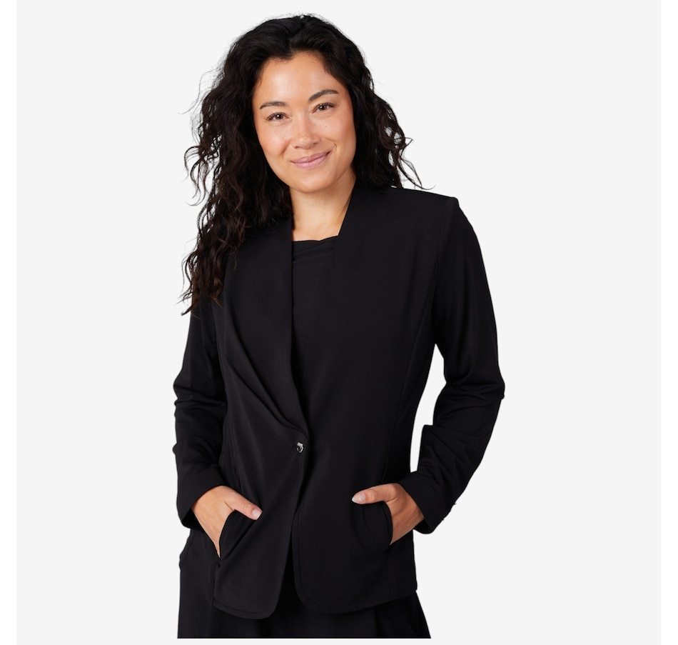 Image 216672_BLK.jpg, Product 216-672 / Price $79.88, Wynne Style Luxe Crepe Jacket with Metal Button from Wynnelayers on TSC.ca's Fashion department