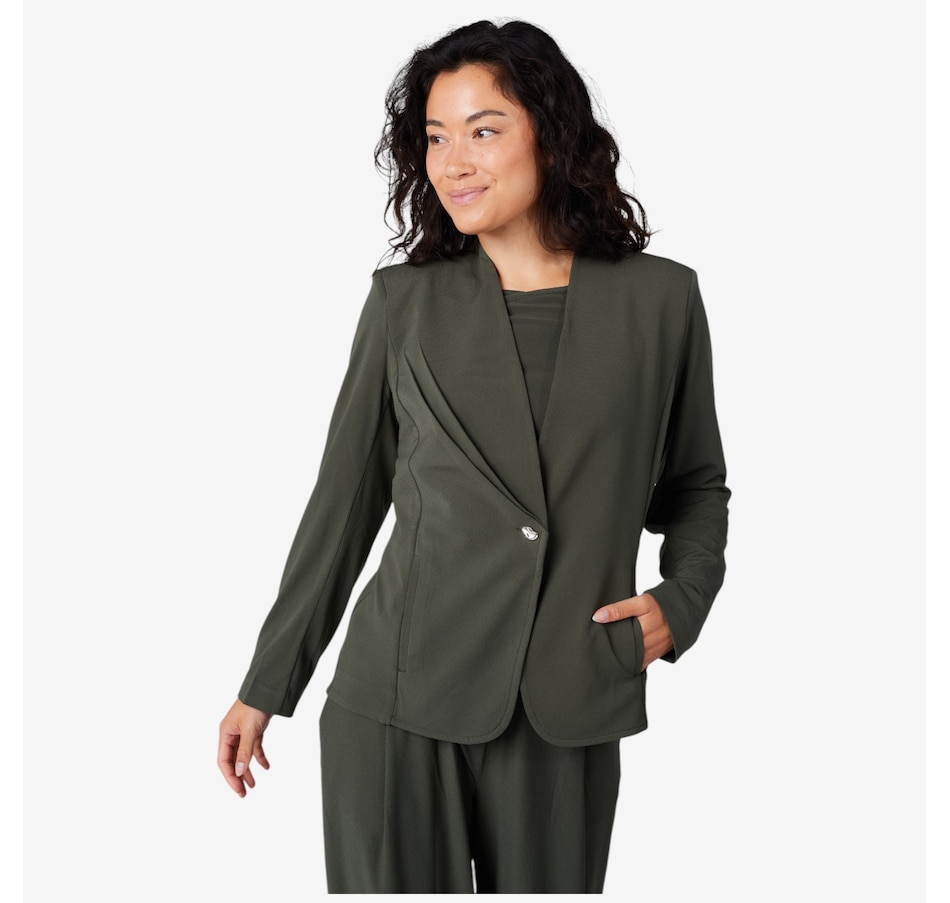Image 216672_HGR.jpg, Product 216-672 / Price $79.88, Wynne Style Luxe Crepe Jacket with Metal Button from Wynnelayers on TSC.ca's Fashion department
